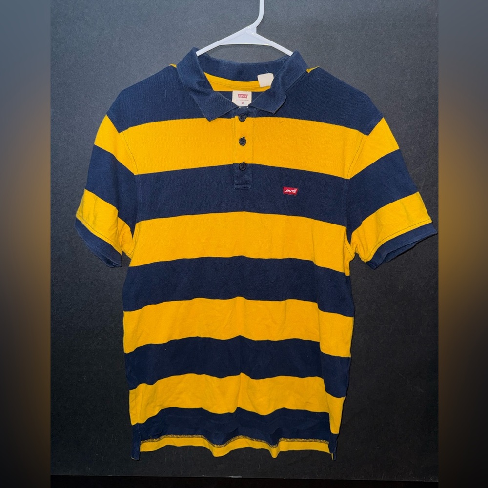 Levi's Men's Polo Shirt with Bold Yellow and Navy Stripes